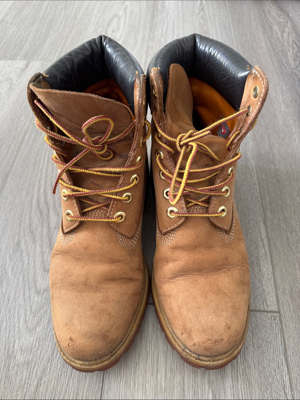 Timberland Tan Leather Work Boots with Black Collar